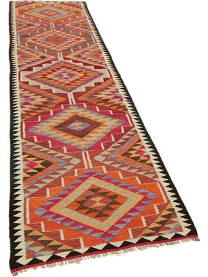 Hali.Net Çok Renkli El Dokuma Salon Kilimi Baklava Desenli Geometrik Dokuma Kilim