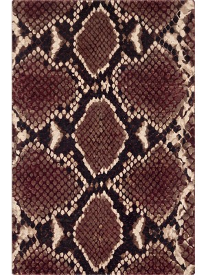 Rugzella Bordo ve Kahve Egzotik Pul Zincir Desenli Animal Print Hayvan Yıkanabilir Halı