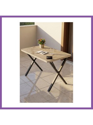 Bezos Mutfak Masası 110X70 cm Modern Ahşap Görünümlü Yemek Masası Ofis Bahçe Balkon Cafe Masa 9831 Travert Bzoshb