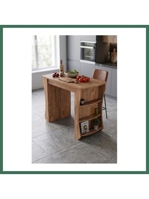 Bezos Mutfak Masası Mutfak Adası Ada Masa Bar Masası Kahvaltı Masası Raflı Çok Amaçlı Dolap Modern Masa 120X60 cm 9836 Atlantik Çam Bss