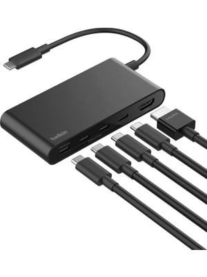 TeknoKapsül Belkin Usb-C Hub, 5 Portlu Hub, 4K HDMI Görüntüleme, 60Hz, 100W Güç Dağıtımı, 10 Gbps Hızlı Veri Aktarımı, Usb-C Çoklu Bağlantı Noktalı Adaptör, Macbook, iPad Pro, Chromebook ve Dahası ile Uyumlu