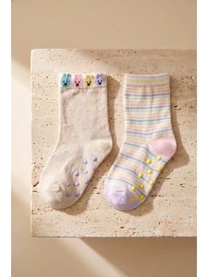 Bony Socks Bebek Tavşan Desenli Pamuklu 2'li Soket Çorap