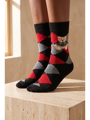 Bony Socks Unisex Ekoseli Teddy Yün Soket Çorap Siyah