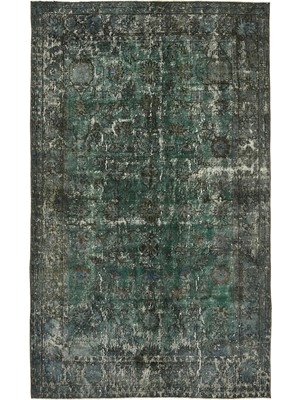 Bespoky Gri Halı Eskitme Stil Madalyon Desenli El Dokuma Salon Halısı Modern Vintage