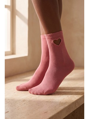 Bony Socks Kadın Kalp Pencereli Family Soket Çorap Pudra