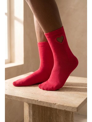 Bony Socks Kadın Kalp Pencereli Family Soket Çorap Koyu Pembe