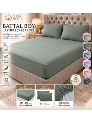 Slc HOME%100 Pamuk Kumaş 180 X200 cm Battal Boy Lastikli Çarşaf +2 Adet Yastık Kılıfı