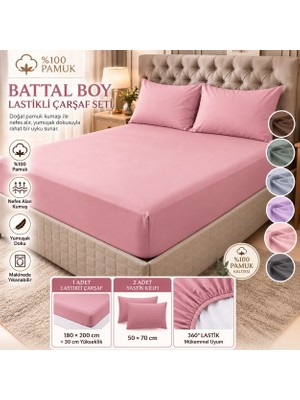 Slc HOME%100 Pamuk Kumaş 180 X200 cm Battal Boy Lastikli Çarşaf +2 Adet Yastık Kılıfı