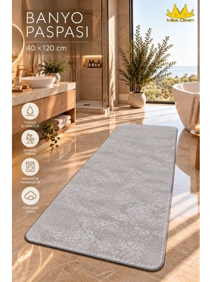 Missclean Aura Modern Desenli Antrasit Rengi Banyo Paspası – Kaymaz Tabanlı, Su Emici, Hızlı KURUYAN(40X120)