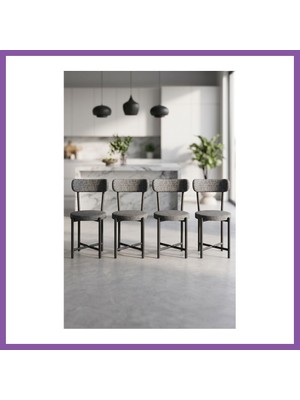 Bezos Sandalye 4 Adet Keten Kumaş Metal Ayak Modern Mutfak Sandalyesi Cafe Balkon Ofis Teddy 9809 Antrasit Bzoshb
