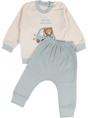 by BebekOdam Erkek Bebek Ekru Yeşil Ayıcık Baskılı Pijama Takımı