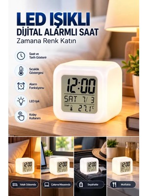 Midas Toptan Home LED Aydınlatmalı Küp Saat Dijital Alarm Tarih ve Sıcaklık Göstergeli