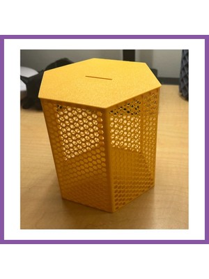 Bezos 3D Baskı Petek Desenli Altıgen Kumbara Bal Peteği Dokulu Dekoratif Para Biriktirme Kutusu 12X12,5 cm Bzoshb