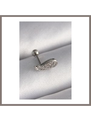 Bezos 316L Çelik Gümüş Renk Zirkon Taşlı Kanat Tragus Piercing Rns