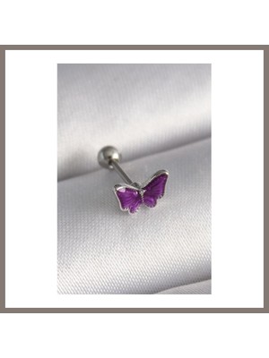 Bezos 316L Çelik Gümüş Renk Mor Kelebek Model Tragus Piercing Rns
