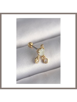 Bezos 316L Çelik Gold Renk Beyaz Mineli Kalp Sallantı Zirkon Taşlı Tragus Piercing Rns