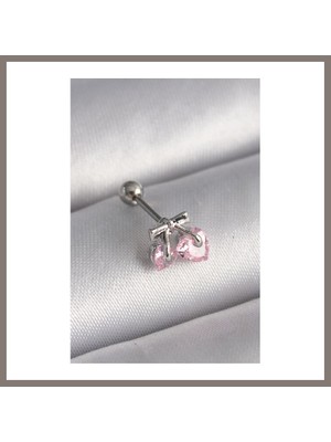 Bezos 316L Çelik Gümüş Renk Pembe Zirkon Taşlı Kalp Tragus Piercing Rns