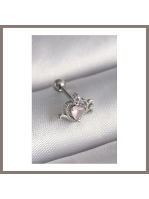 Bezos 316L Çelik Gümüş Renk Pembe Mineli Kalp Zirkon Taş Detay Tragus Piercing Rns