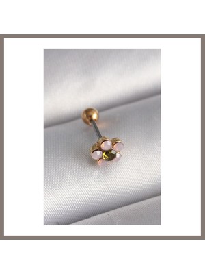 Bezos 316L Çelik Gold Renk Zirkon Taşlı Çiçek Tragus Piercing Rns