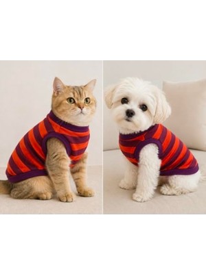 Rafta Atelyu Köpek ve Kedi Kıyafeti Mor Çizgili Tshirt (X-Large)