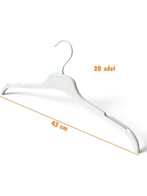 Ezmk Ev Gereçleri Plastik Elbise Askısı, Gömlek & Tişört Askısı, Abiye Askısı, Orj. Beyaz Renk, 43 Cm, 20 Adet