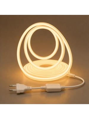 Rafta 220V 5 Metre Cob Neon LED Şerit 4800 Lümen 50W 3000K Günışığı IP65 Yapışkanlı 50CM Kesilebilir Fiş Dahil          [enerji Sınıfı F]
