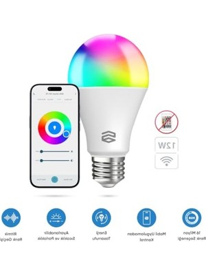 Rafta Akıllı Wifi Rgb LED Ampul, 12W, Uygulama ile Kontrol, Yüksek Parlaklık