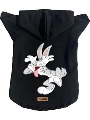 Rafta Siyah Kapişonlu Polar Sweatshirt, Köpek ve Kedi Kıyafeti, L Beden