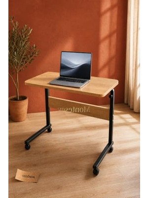 Rafta Yüksekliği Ayarlanabilir Oval Kenar Tekerlekli Laptop Masası, 80 cm