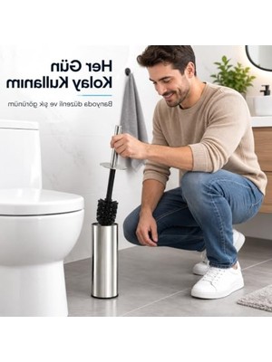 Rafta Kapaklı Paslanmaz Çelik Tuvalet Fırçası, Modern Banyo Aksesuarı