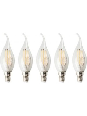 Rafta 5'li Paket Kıvrık LED Ampul, 7W E14 Ince Duy, Dekoratif Avize Için Uygun