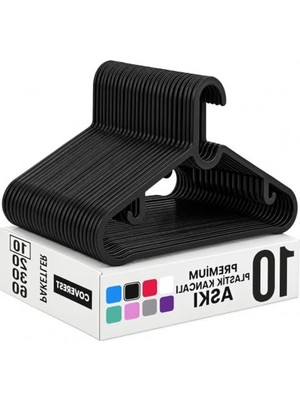 Rafta Coverest 10 Adet Slim Plastik Elbise Askısı, Gardrop Için Alan Tasarruflu Pantolon Gömlek Ceket Etek Askısı, Kıyafet Askısı, 39.5 cm x 17.5 cm (10, Siyah)
