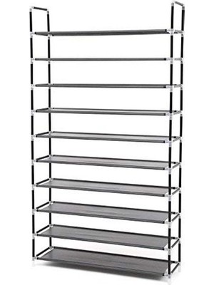 Rafta 10 Katlı Siyah Ayakkabı Rafı, 100X29X175 cm Ölçülerinde
