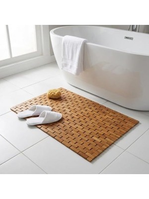 Rafta Doğal Bambu Banyo Paspası, Suya Dayanıklı ve Izgaralı Tasarım