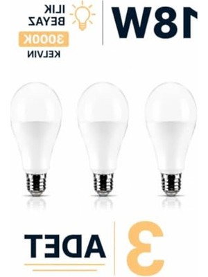 Rafta 18W E27 LED Ampul, 4000K Gün Işığı, 3 Adet Yüksek Parlaklık