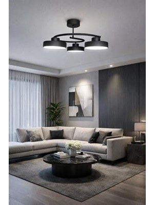 Rafta Dönence LED Siyah Renk Modern Tasarım Enerji Tasarruflu Üç Renk Işık Ledli Dekoratif Avize Salon Yemek Odası          [enerji Sınıfı A++]