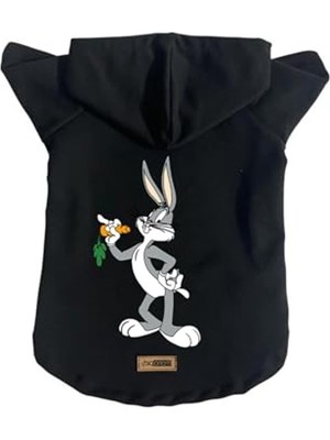 Rafta Siyah Kapüşonlu Polar Sweatshirt, Köpek ve Kedi Kıyafeti, Xl