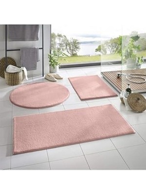 Rafta 3'lü Peluş Banyo Halısı Takımı, Pembe Renk Seçenekleri ile 50X90/50X60/50X50