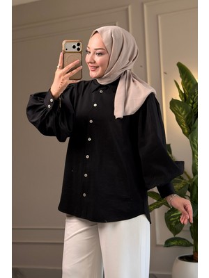 Suede Style 8199 - Şık Rahat Şeftali Balon Kol Gömlek