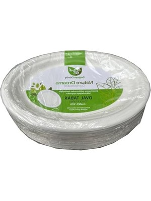 Rafta Ekolojik Karton Kağıt Tek Kullanımlık Oval Tabak, 20X26 cm - 25 Adet
