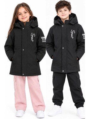 Asortix Çocuk Softshell Kışlık Mont Polar Astarlı Su ve Rüzgâr Korumalı Kapüşonlu Unisex MONT-MNT-0026