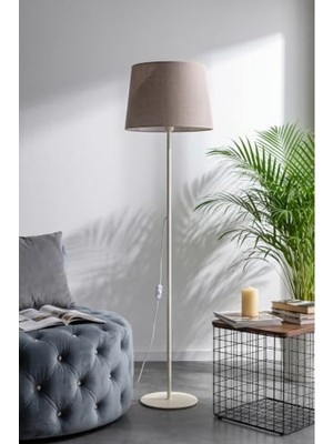Rafta Modern Dekoratif Yer Lambası, Kumaş Başlıklı, Cappuccino Renk