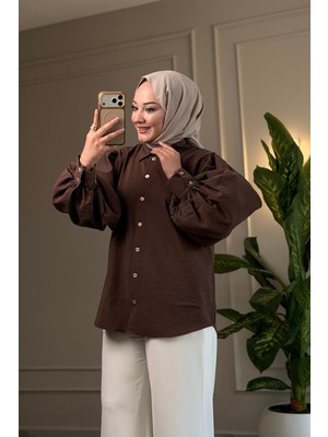 Suede Style 8199 - Şık Rahat Şeftali Balon Kol Gömlek