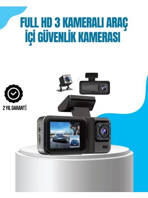 3 Kameralı Araç Içi Kayıt Cihazı 1080P Full Hd Gece Görüşlü ve Wi-Fi Bağlantılı
