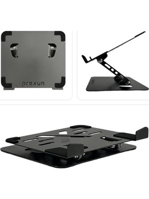 Rafta Ayarlanabilir Ergonomik Laptop ve Tablet Standı - Siyah Metal