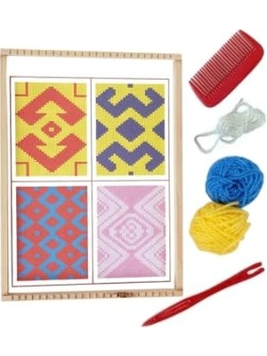 Rafta Ahşap Halı Dokuma Tezgahı Seti 22X29 cm - Çocuklar ve Hobi Için Elişi Seti, Okul Öncesi ve Ilkokul Ortaokul Eğitici Kit