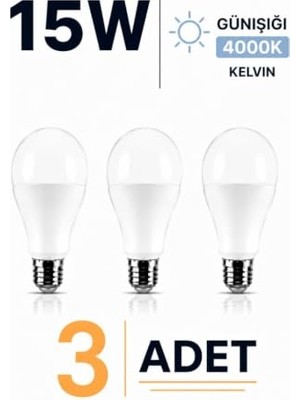 Rafta E27 15W LED Ampul 4000K Günışığı 3 Adet LED Lamba          [enerji Sınıfı E]