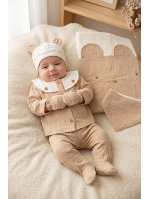 Zeynuko Erkek Bebek Baby Bear Müslin 0-3 Ay 10'lu Yenidğan Hastane Çıkışı Zıbın Seti