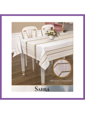 Bezos Sahra Kapicino 160X260 cm Polyester Ajurlu Keten Masa Örtüsü Şık Tablecloth Dekor Bzoshb