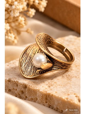 Bulu'us Accessories Inci Taşlı Bronz Kadın Yüzük – Ayarlanabilir Modern Tasarım Şık ve Zarif Yüzük Sevgiliye Hediye